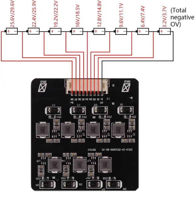 BMS 2S-8S 1,2A плата балансування для LiFePO4, LTO, літієвих акумуляторів