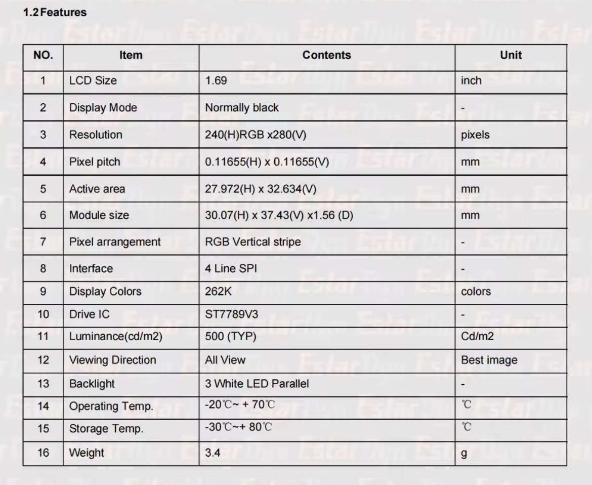 SPI дисплей TFT 1.69" IPS екран 240×280, контролер ST7789