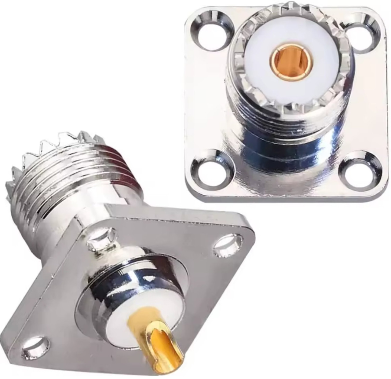 Розʼєм UHF female (PL259, SO-239) приладовий, фланець 25×25 мм 4 отвори