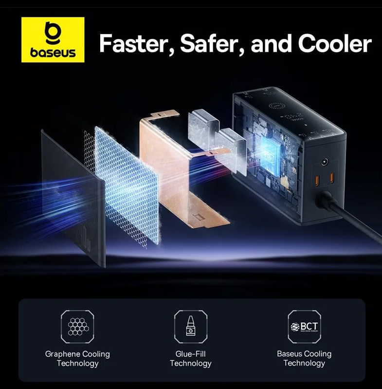 Зарядний пристрій Baseus 240W Digital GaN — потужна зарядна станція з дисплеєм і 5 портами