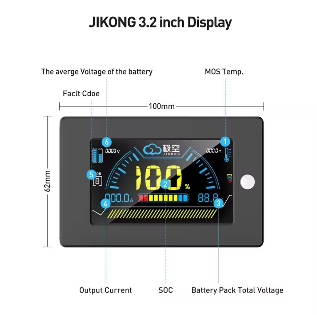 LCD дисплей 3.2" для BMS-плати Jikong з функцією активації BMS кнопкою