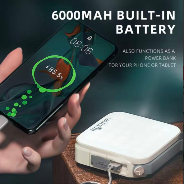 Акумуляторний кемпінговий ліхтар Warsun CP36, 10 Вт LED, 6000mAh, IPX5, Type-C, 2700K-6500K, сірий