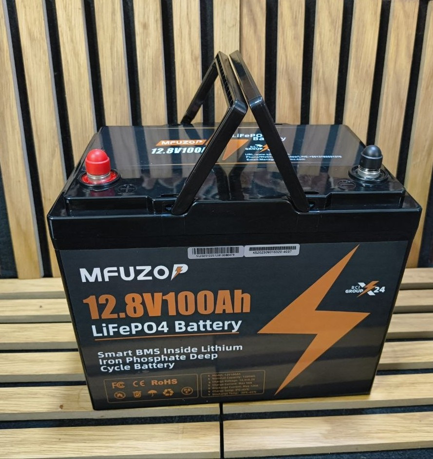 LiFePO4 акумулятор MFUZOP 12.8V 100Ah 1280Wh з BMS — літій-залізо-фосфатна батарея для інвертора, сонячних панелей, ДБЖ