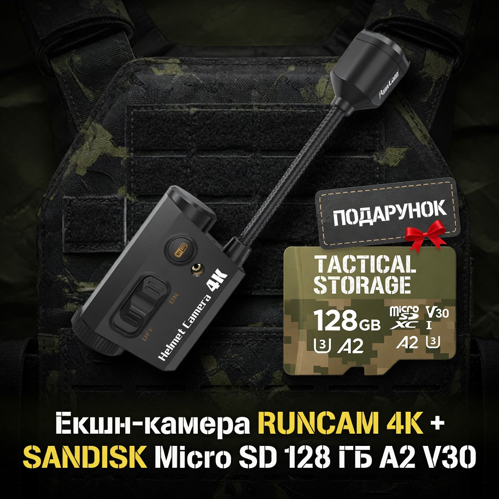 Екшн-камера RunCam HelmetCam 4K для шолома + microSD SanDisk Creator 128 ГБ